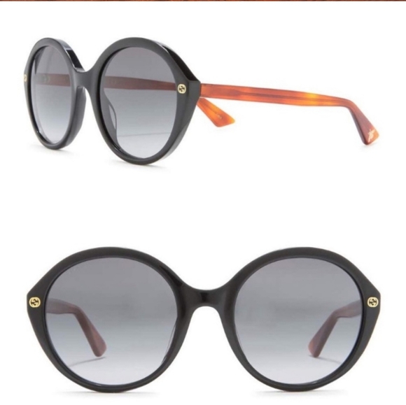 Gucci GG0023S 003 Acetate Oval Sunglasses Black/Gold - Picture 1 of 12